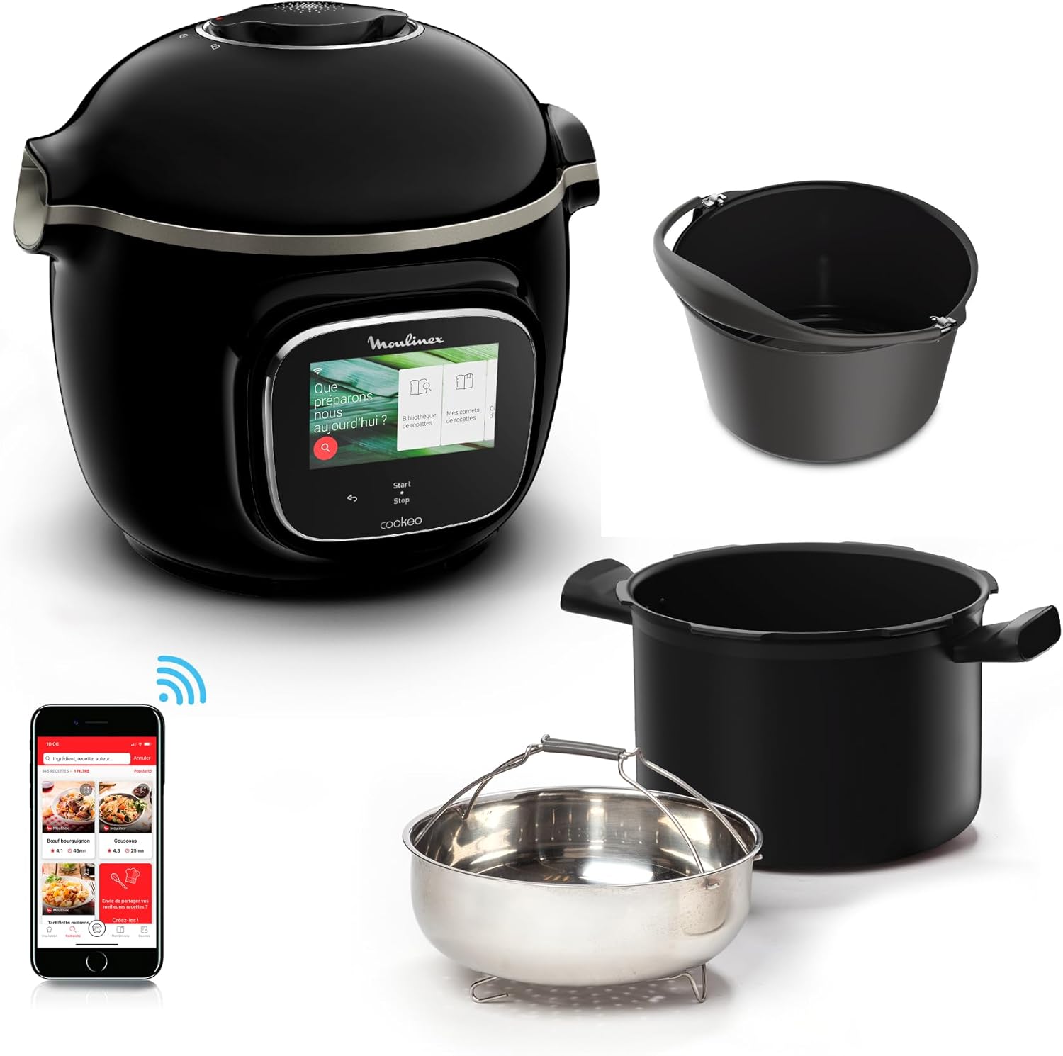 Cookeo Touch Wifi Multicuiseur intelligent haute pression + moule à gâteaux 18 cm, 6 L, Ecran tactile, 250 recettes intégrées, Application Moulinex YY5297FB, Noir Noir 13 modes de cuisson Cookeo + moule à gâteaux