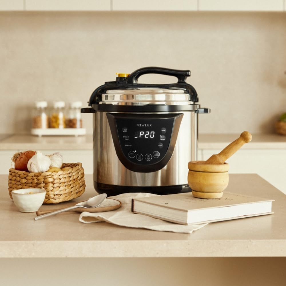 NEWLUX- Mijoteuse Électrique Programmable Chef Pot V110 - Multicuiseur Électrique Multifonction, 10 Programmes, 1000W, 6L, Conserve la Chaleur, Système Duo-pressure, Récipient 100% Antiadhésif