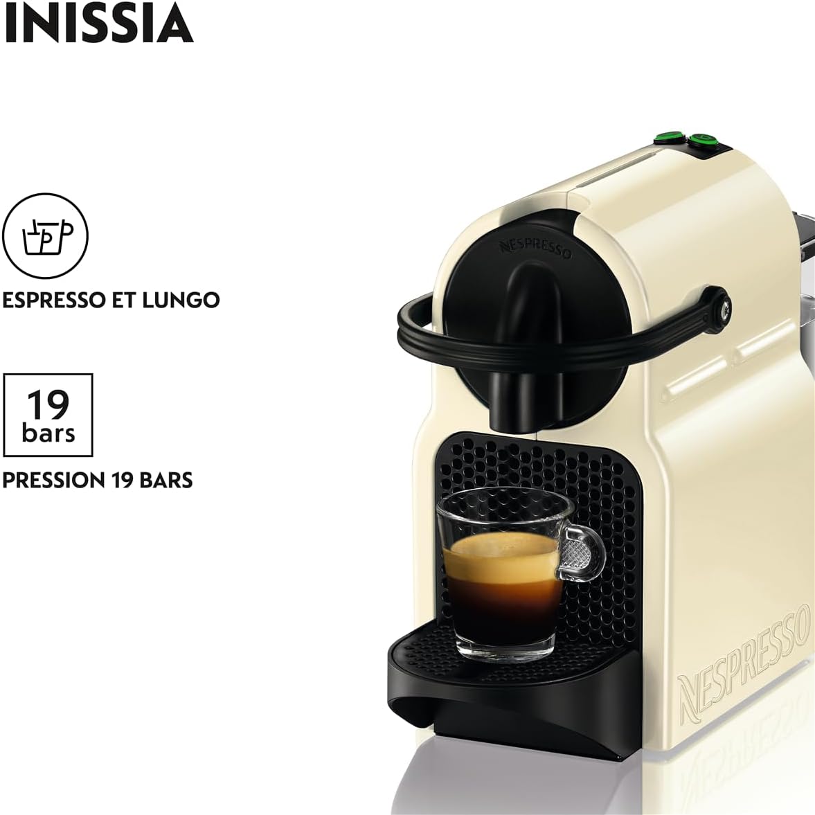 De'Longhi Nespresso Inissia EN80.CW, Machine à Café Automatique, Machine à Capsules pour une Seule Tasse, Ensemble de Bienvenue Inclus, Design Compact, 19 Bars, 1260W, Crème Vanille