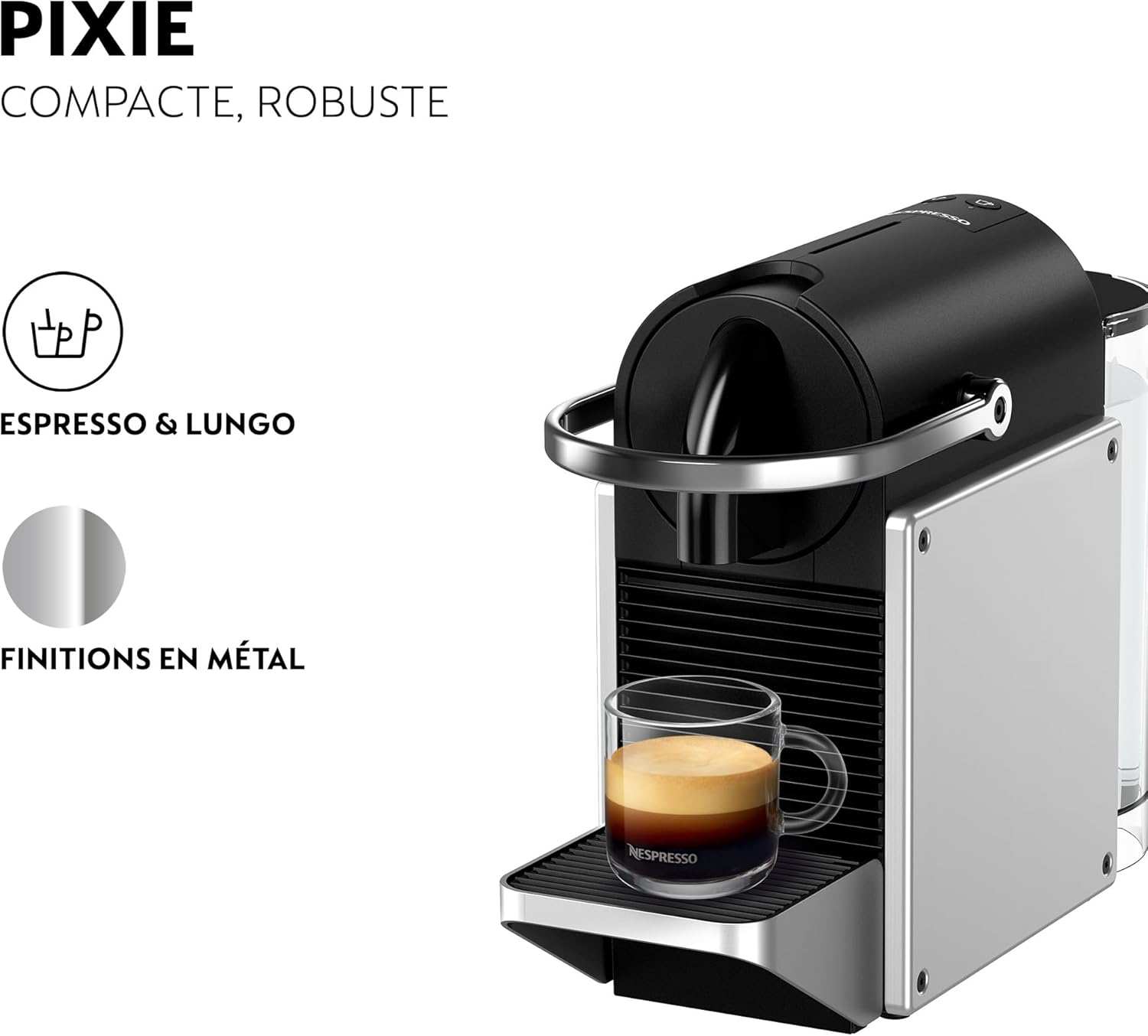 De'Longhi Nespresso De'Longhi Pixie EN127.S, Machine à Café Avec Système Capsules Nespresso, Mode ECO, Espresso et Café Lungo, Design Compact, Pression 19 Bar, 1260W, Silver