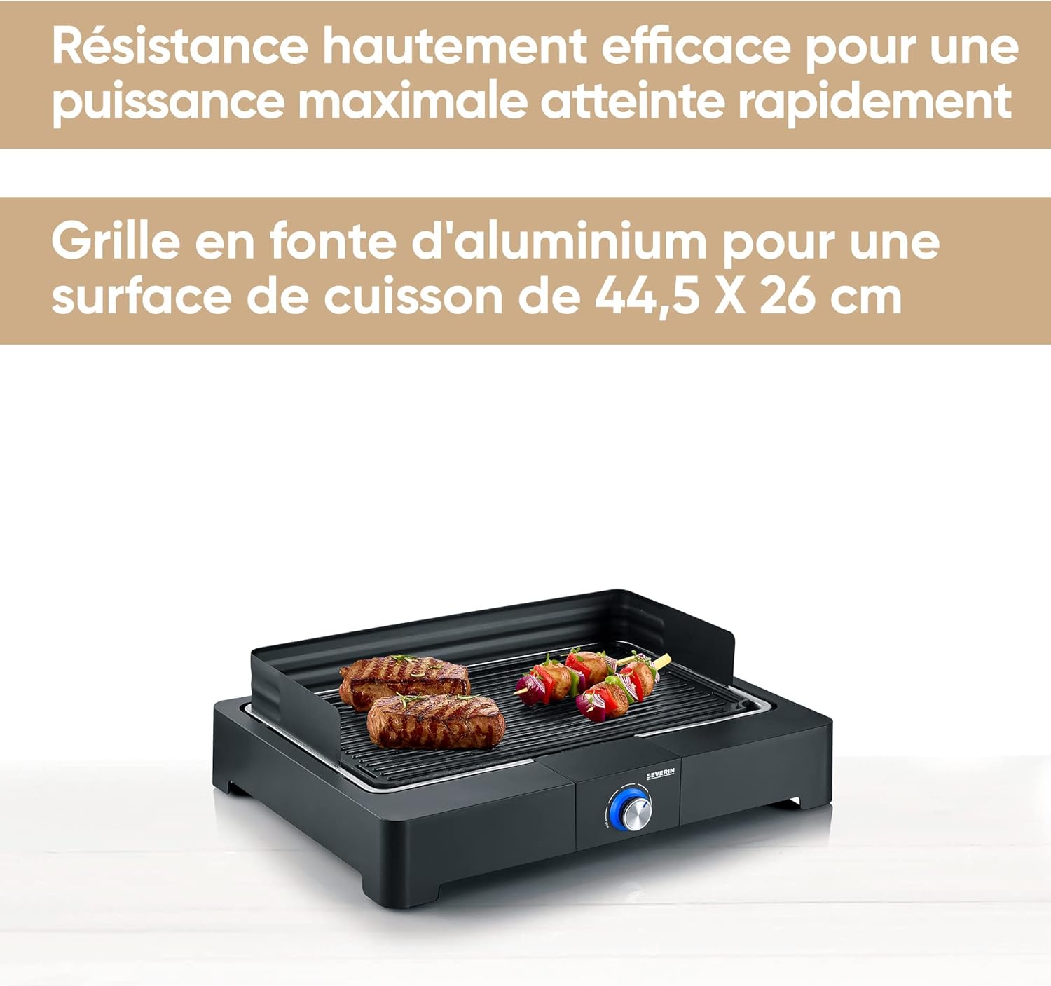 Barbecue électrique 2 200 W avec grille en fonte d'aluminium, Barbecue de table avec pare-vent amovible, eBBQ avec bac à eau pour utilisation en intérieur et extérieur, Noir, PG 8567 Barbecue de table avec plaque en fonte