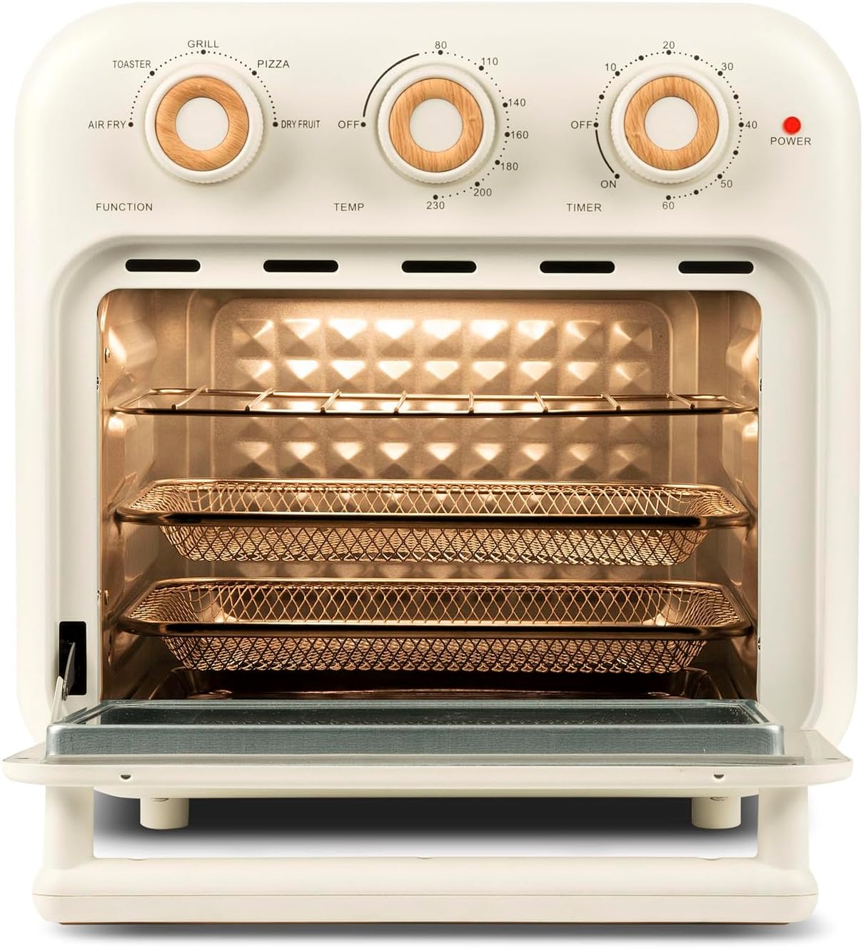 Girmi Friteuse à air chaud 14L, four multifonction 5 en 1, grill, déshydrateur, convection, ventilateur puissant, température 230°C, minuteur, accessoires inox, plateau antiadhésif, lumière interne