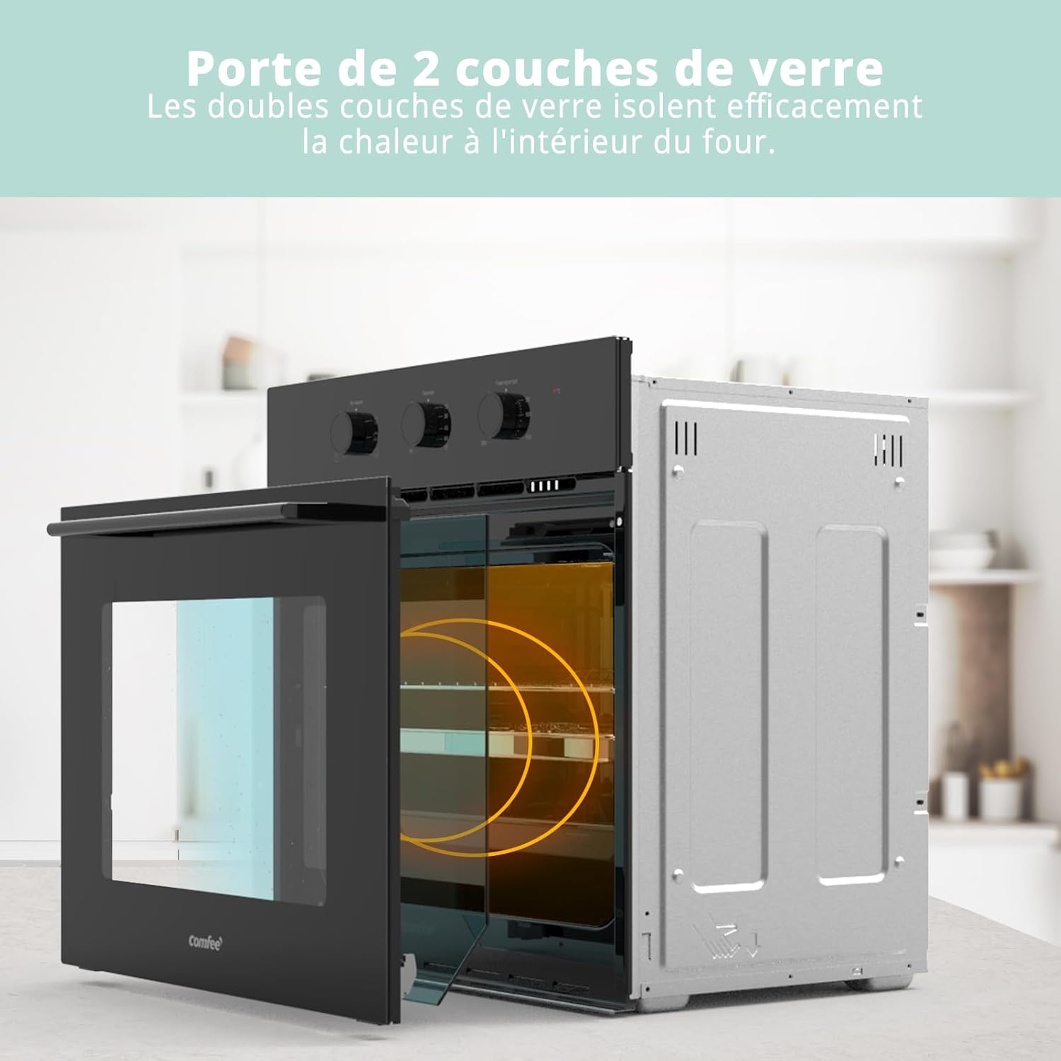 ' CBO60M80M1-BK Four encastrable de 60 cm, 60 litres, avec 8 fonctions, frire à air, la cuisson en plusieurs phases, la porte amovible, facile à nettoyer, netoyage à la vapeur, Noir Four Encastrable 60L