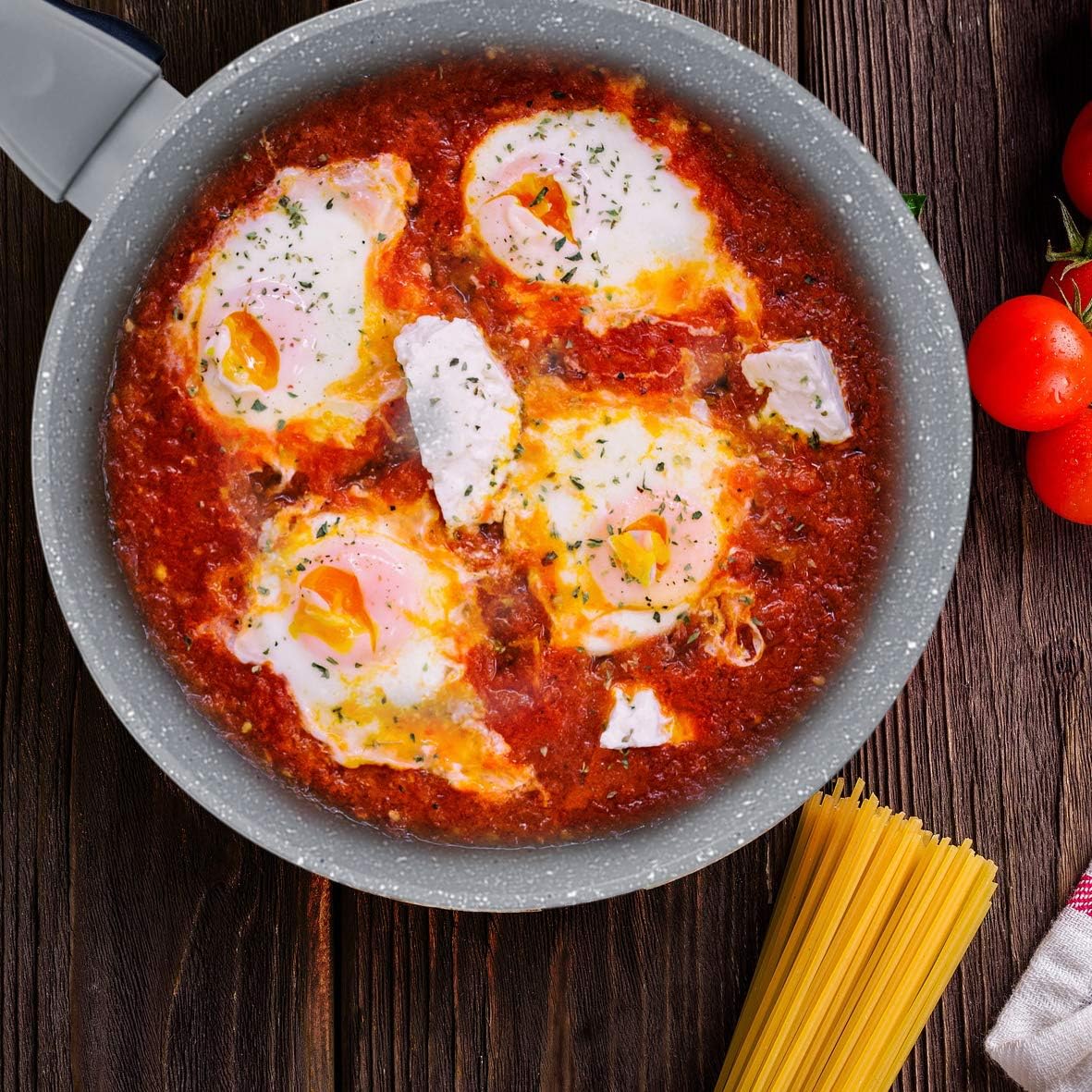 Poêles à Frire - 24cm Gris - Poêles antiadhésives et anti-rayures - Poignées Cool Touch - Convient aux plaques à induction, électriques et à gaz