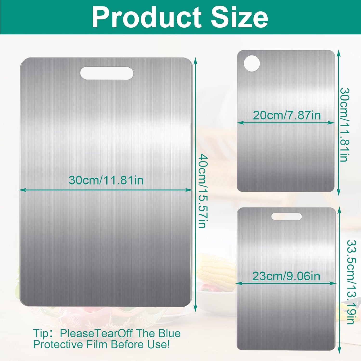 Lot de 3 planches à découper en titane - Double face, sans danger pour les aliments, non poreuses pour la viande, les fruits et les légumes-sans microplastique, résistant aux odeurs, coffres-forts 3pcs