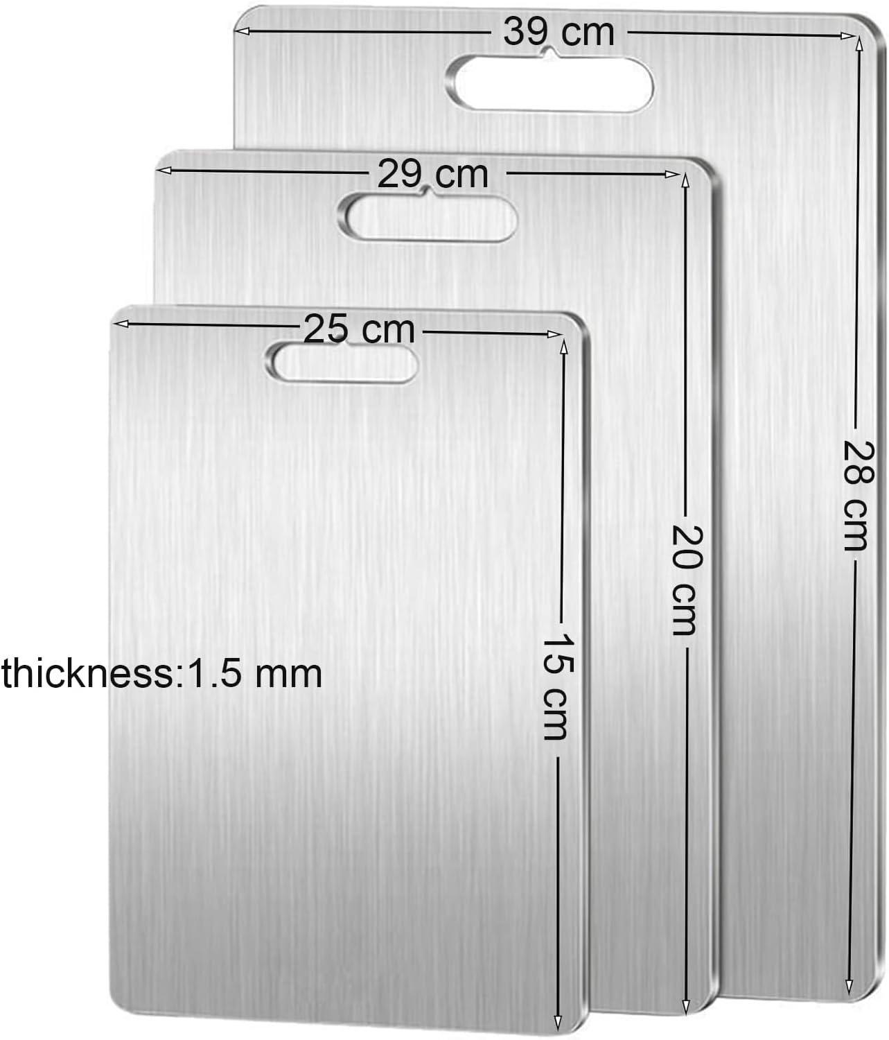 Tableau de découpe en titane 3PCS,Panneau de coupe à l'épreuve des glissières en acier inoxydable,Qualité alimentaire double côté,Tapis de coupe en titane pour la viande,Légumes Gris
