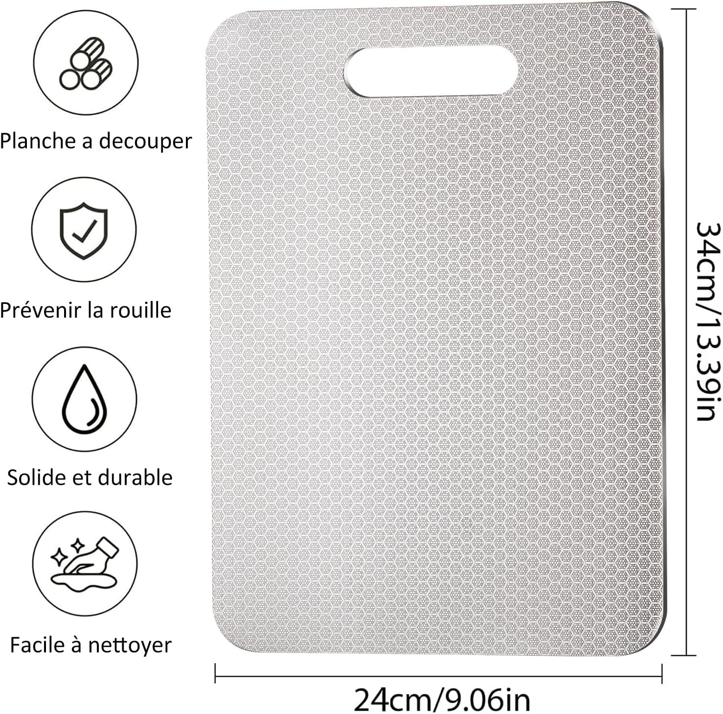 Planche à Découper en Titane, Nouvelle Version 2025 Résistante aux Rayures, Planche à Découper Double Face - Entièrement Sans BPA, Un Choix Hygiénique et Durable Pour une Cuisine Moderne, 34 * 24cm 34*24cm Silber