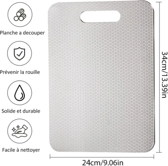 Planche à Découper en Titane, Nouvelle Version 2025 Résistante aux Rayures, Planche à Découper Double Face - Entièrement Sans BPA, Un Choix Hygiénique et Durable Pour une Cuisine Moderne, 34 * 24cm 34*24cm Silber