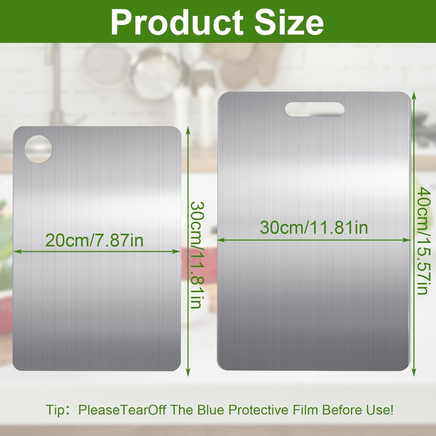 2 Pièces Planche à Découper en Titane, planche à découper en titane Multifonction 2025, Planche à Découper Double Face en Titane de Qualité Alimentaire, pour Garantir le Goût Original(40*30cm+30*20cm) 2pcs