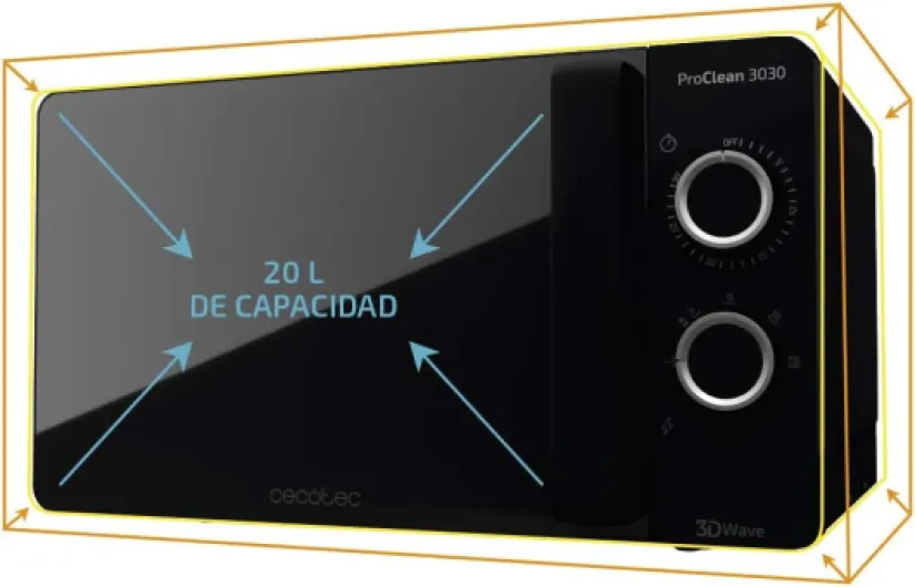 Micro-ondes ProClean 3030 - Capacité de 20 L, Revêtement Ready2Clean, 700 W de Puissance, 6 Niveaux de Fonctionnement, Minuterie 30 minutes, Mode Décongeler, Finition Noir.