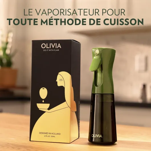 OLIVIA Vaporisateur d'Huile en Verre 200ml - Technologie de Pulvérisation Continue avec Contrôle des Portions - Polyvalent pour Cuisine, Salades, Barbecues, Vuisson, etc - (Vert)