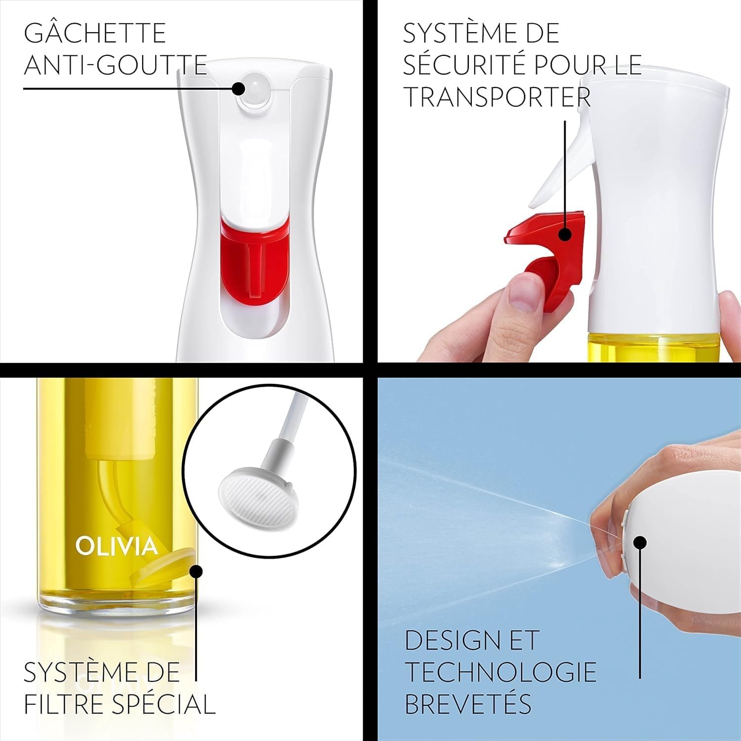 OLIVIA Vaporisateur d'Huile en Verre 130ml - Technologie de Pulvérisation Continue avec Contrôle des Portions - Polyvalent pour Cuisine, Salades, Barbecues, Vuisson, etc - (Feuilles Dorées)