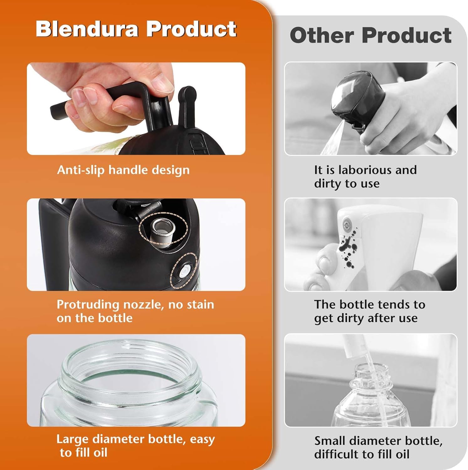 Spray Huile Cuisine, 2 en 1 Vaporisateur Huile 470ml, Pulverisateur Huile Cuisine Verre, Pulvérisateur Huile d'olive Spray Huile Cuisine Air Fryer pour Cuisiner, Griller, Salade, Pâtisserie Noir