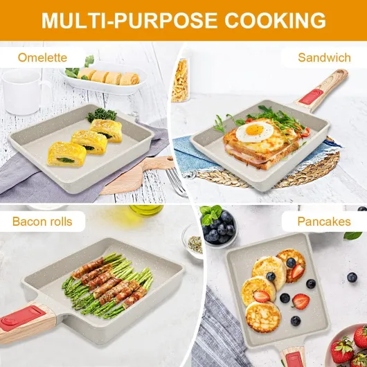 Tamagoyaki Poêle à omelette rectangulaire japonaise avec poignée amovible Compatible avec tous les types de feux, four et lave-vaisselle 19 x 16 cm