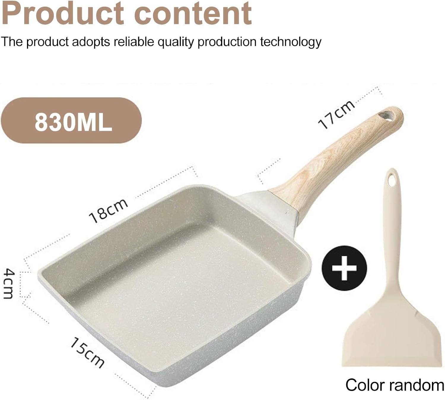 Tamagoyaki Poêle à induction : Omlette japonaise rectangulaire avec manche en bois isolé, revêtement anti-adhésif pour rôtis, petit-déjeuner, œufs, saucisses 18 x 15 cm