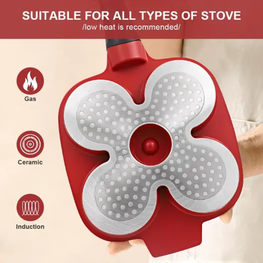 Poêle à Pancakes avec Couvercle Antiadhésive, Poêle à 4 Emplacements en Aluminium avec Poignée Amovible pour Tous Feux Dont Induction Rouge 8.3 tum