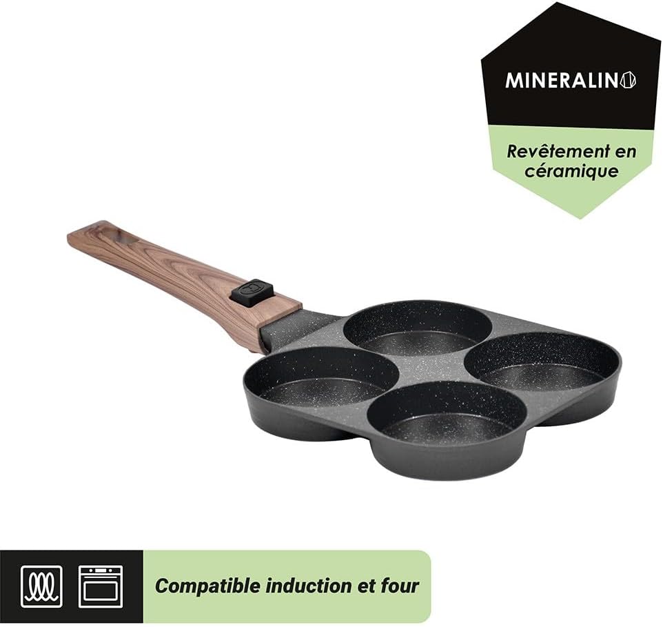 Durandal Poêle 4 compartiments Légende à manche amovible - Revêtement céramique sans PFAS - Compatible tous feux et four