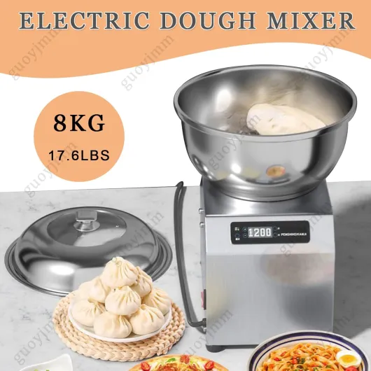Pétrin électrique Professionnel 1800 W, Pétrin à Pain, avec Bol en Acier Inoxydable de Qualité Alimentaire, Couvercle en Verre et Minuterie, Pétrin à Spirale électrique, 1400 TR/Min, 8 kg