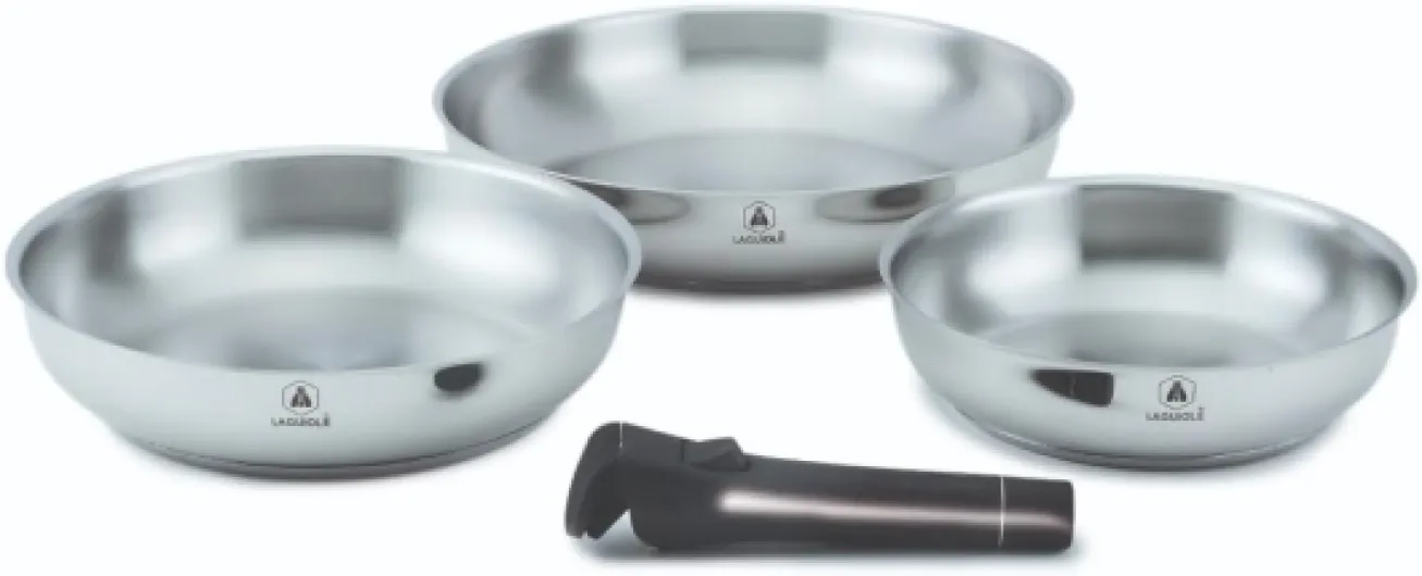 Set de 3 poêles inox amovible 20/24/28cm - "Réactif"