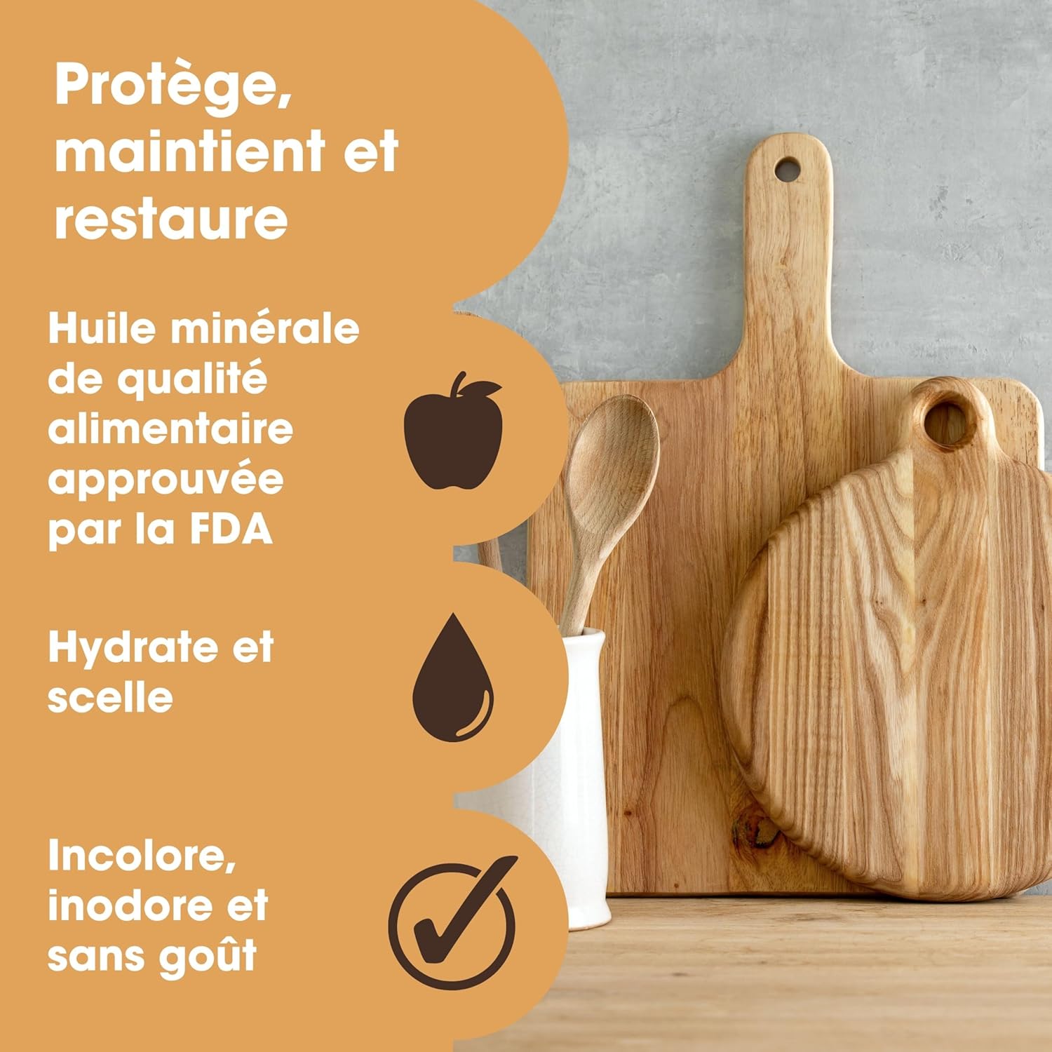 Huile pour Planche à Découper - Huile Minérale de Qualité Alimentaire Premium Protège et Restaure les Planches à Découper en Bois, les Blocs de Boucher et les Plans de Travail – 250 ml 1 x 250 ml