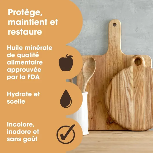 Huile pour Planche à Découper - Huile Minérale de Qualité Alimentaire Premium Protège et Restaure les Planches à Découper en Bois, les Blocs de Boucher et les Plans de Travail – 250 ml 1 x 250 ml