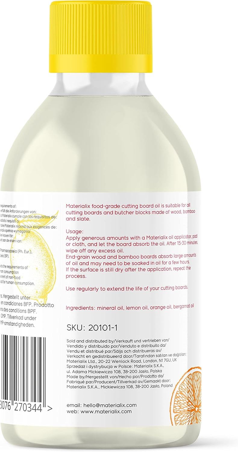 Huile pour planche à découper de qualité alimentaire - citron, orange et bergamote 250 ml