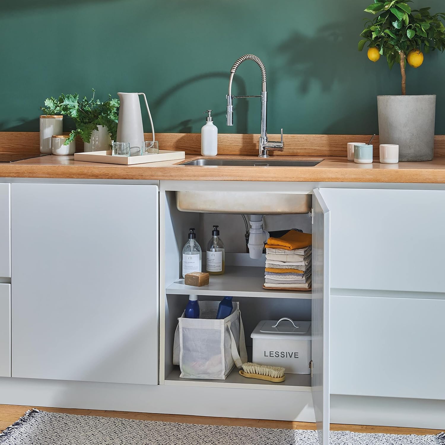 SP3223 Siphon d'évier classique ⌀40 mm réglable en hauteur avec prise machine à laver, blanc