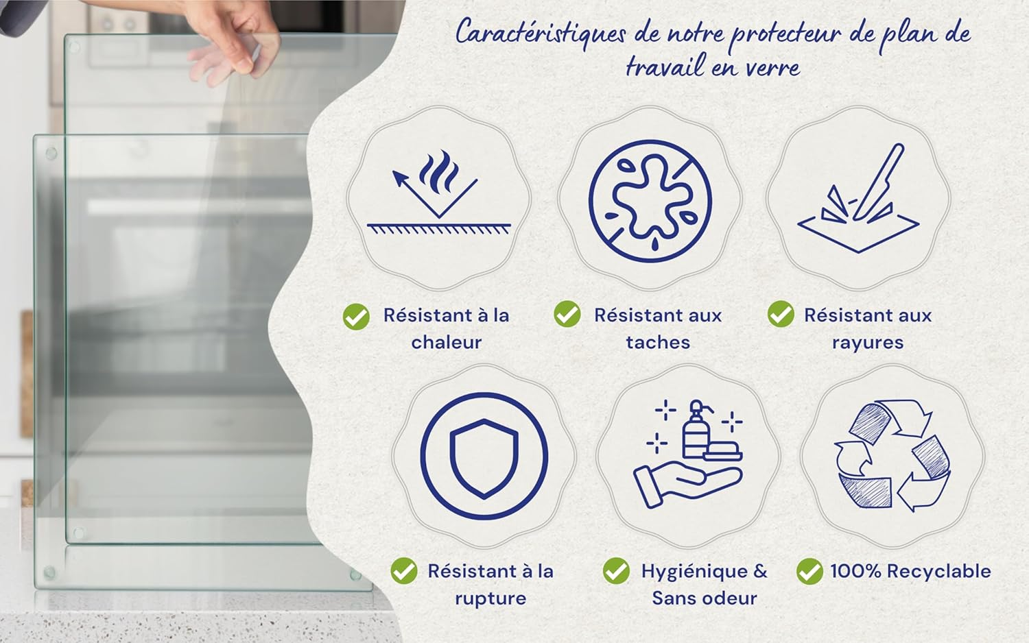 Planche à Découper 50×40cm en Verre Trempé – Plaque en Verre pour Cuisine, Durable, Résistante aux Rayures et à la Chaleur – Protection de Plan de Travail – Design Transparent Transparent 50L x 40l cm