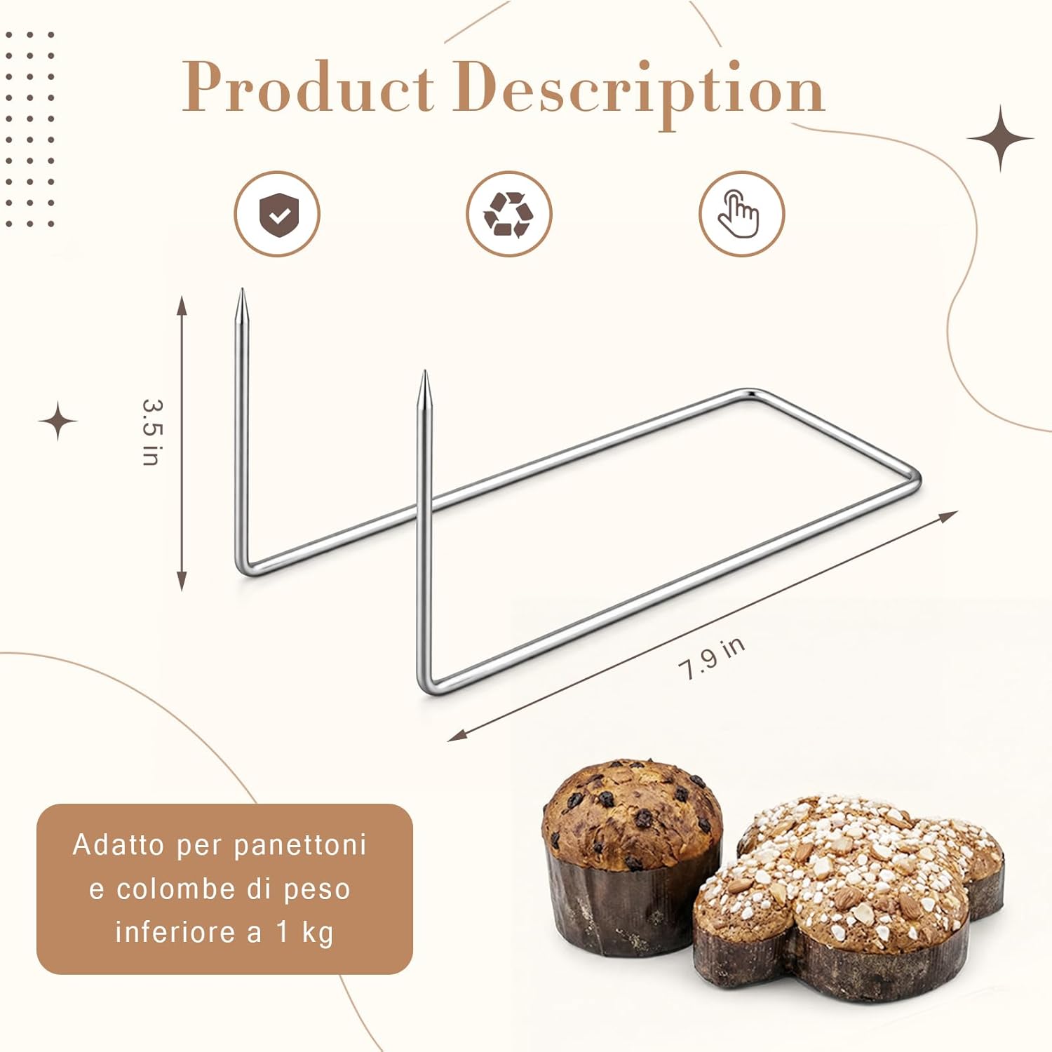 Hotop Moule à Panettone 1.5 kg Acier Inoxydable Support à Colomba de Pâques Douceurs Festives Crochets de Refroidissement Réutilisables Anti-Affaissement Maison & Boulangeries(8,M) 8 M