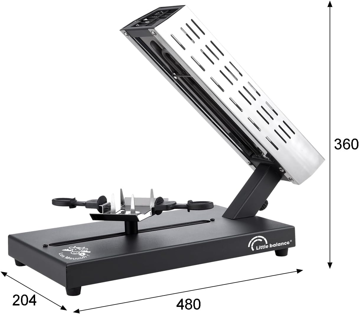 8761 Savoyarde 1/4 meule Meuuuh…!, Raclette traditionnelle quart de meule, 4 personnes, Porte fromage coulissant, Sans PFAS, Antiadhésif, 600 W, Inox/Noir