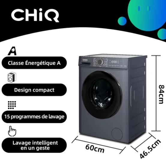 CW07123863AX Lave linge hublot - 7kg, Classe énergétique A, Moteur BLDC 1200 RPM, Lavage vapeur & rapide, 15 programmes, Design compact (60x46.5x84cm) - Gris 7kg-A Gris