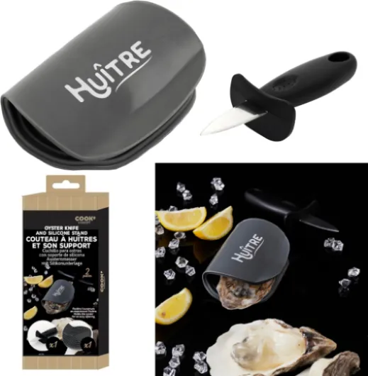 COOK CONCEPT - KU6287, Couteau à Huîtres avec Support Silicone, Inox/PP, Gant de Cuisine Inclus, Ouverture Facile, Dimensions 10,8 x 1 x 15 cm, Couleur Bleu