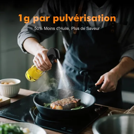 Pulvérisateur d'Huile à Jet 200 ml en Verre - Distributeur Antigoutte Réglable pour Huile, Vinaigre, Cuisson, Grillades et Friteuse à Air - Nettoyage Facile, Modèle GE2003B (Noir)