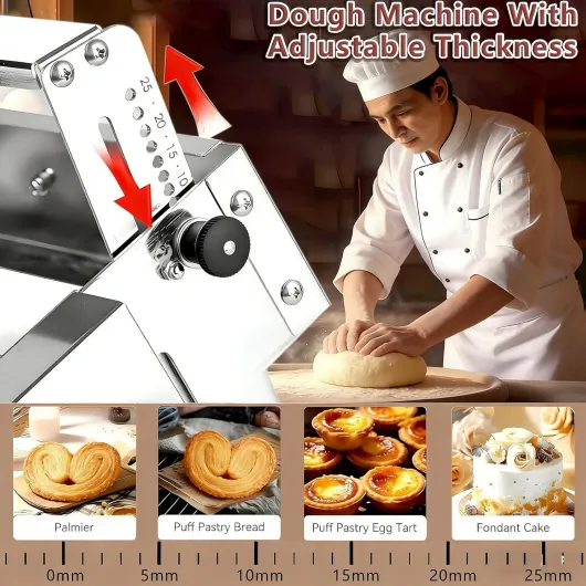 Lhmwtwr Laminoir Pâtisserie Électrique, Laminoir Manuel avec Réglage 0-25mm, Pâte Feuilletée pour Professionnels, Parfait pour Boulangerie et Pâtisserie (103x58x25)