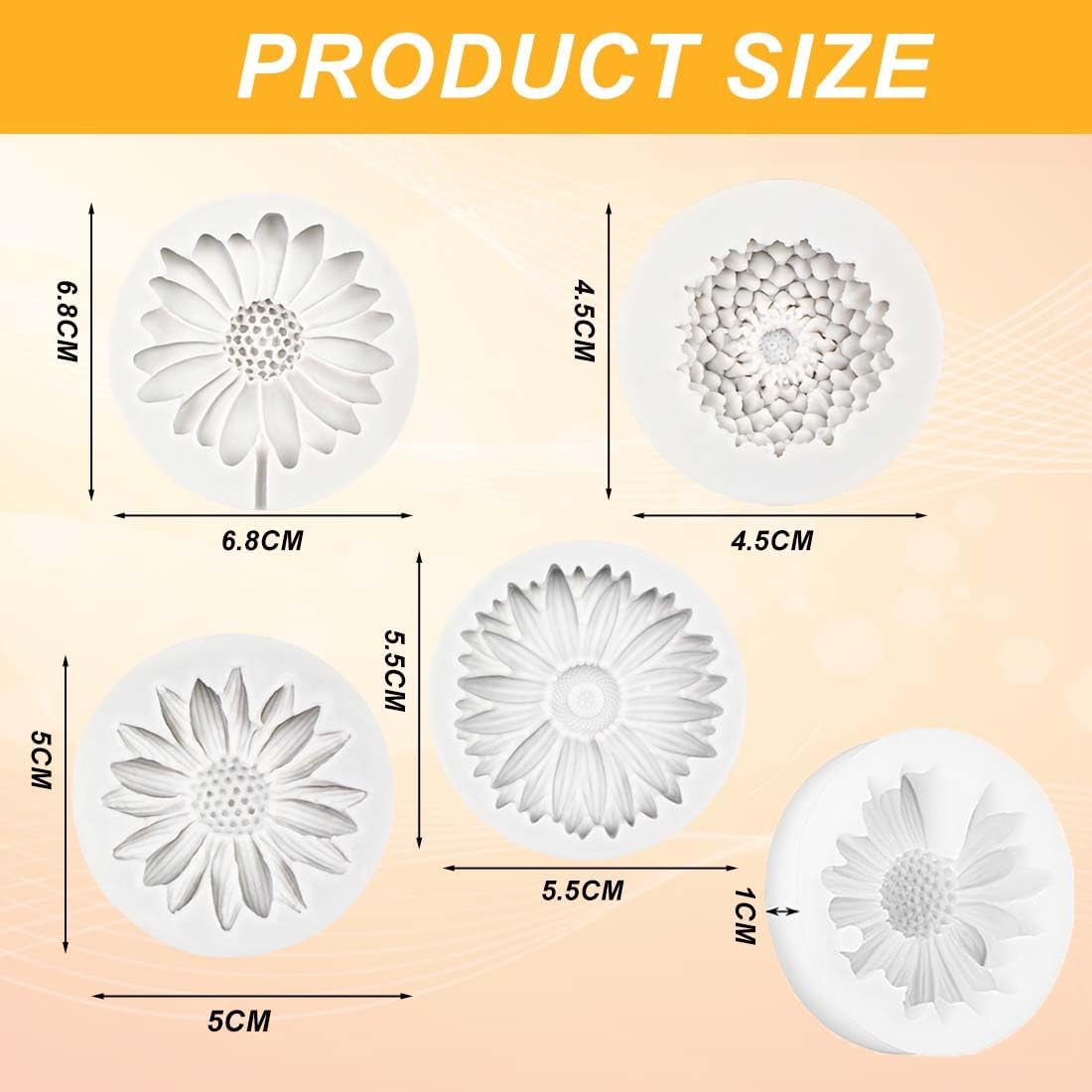 4 Moules En Silicone, Moules À Fleurs Tournesol Marguerite, Moules À Bougies 3D, Moules En Silicone Pour Bougies, Moules Pour Fabrication De Bougies Et Savon, Moules À Fondant Transparent