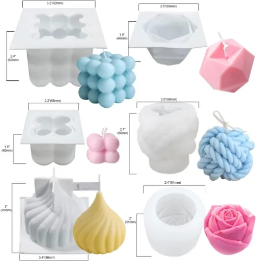 Lot de 6 moules à bougies en silicone pour la fabrication de bougies, boules de fil en forme de bulle, moule en silicone 3D en forme de rose, moule à gâteau pour pâtisserie et dessert, moule 6 Moules Forme Bulles