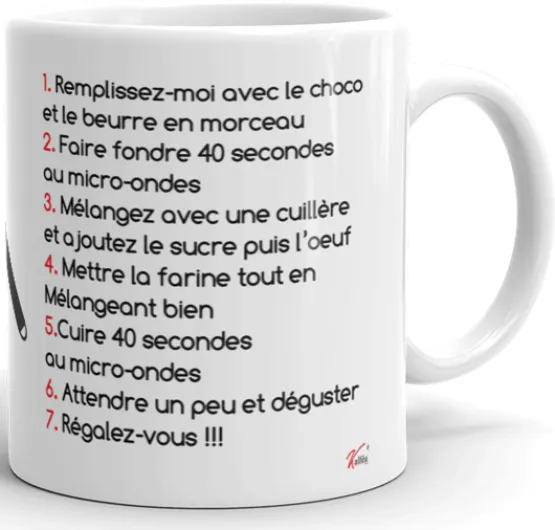 Mug cake recette gourmande délicieuse tasse gateau pâtissier drole Qualité Idée Cadeau Originale anniversaire noel fete Ami Collègue femme Famille Parent copain cuistot cuisinier ceramique 325ml