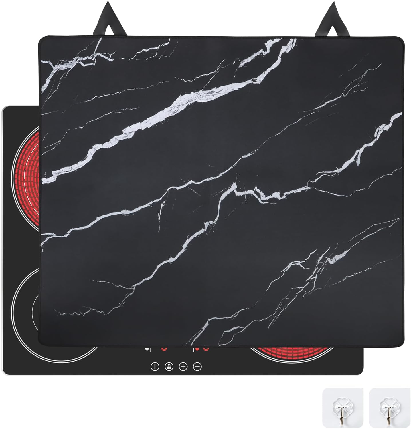 Tapis pour Plaques à Induction 62x53cm, Plaque de Protection Anti-éclaboussures, Tapis de Protection pour Plaques à Induction, Couvercle de Plaque Électrique Antidérapant (Marbre)