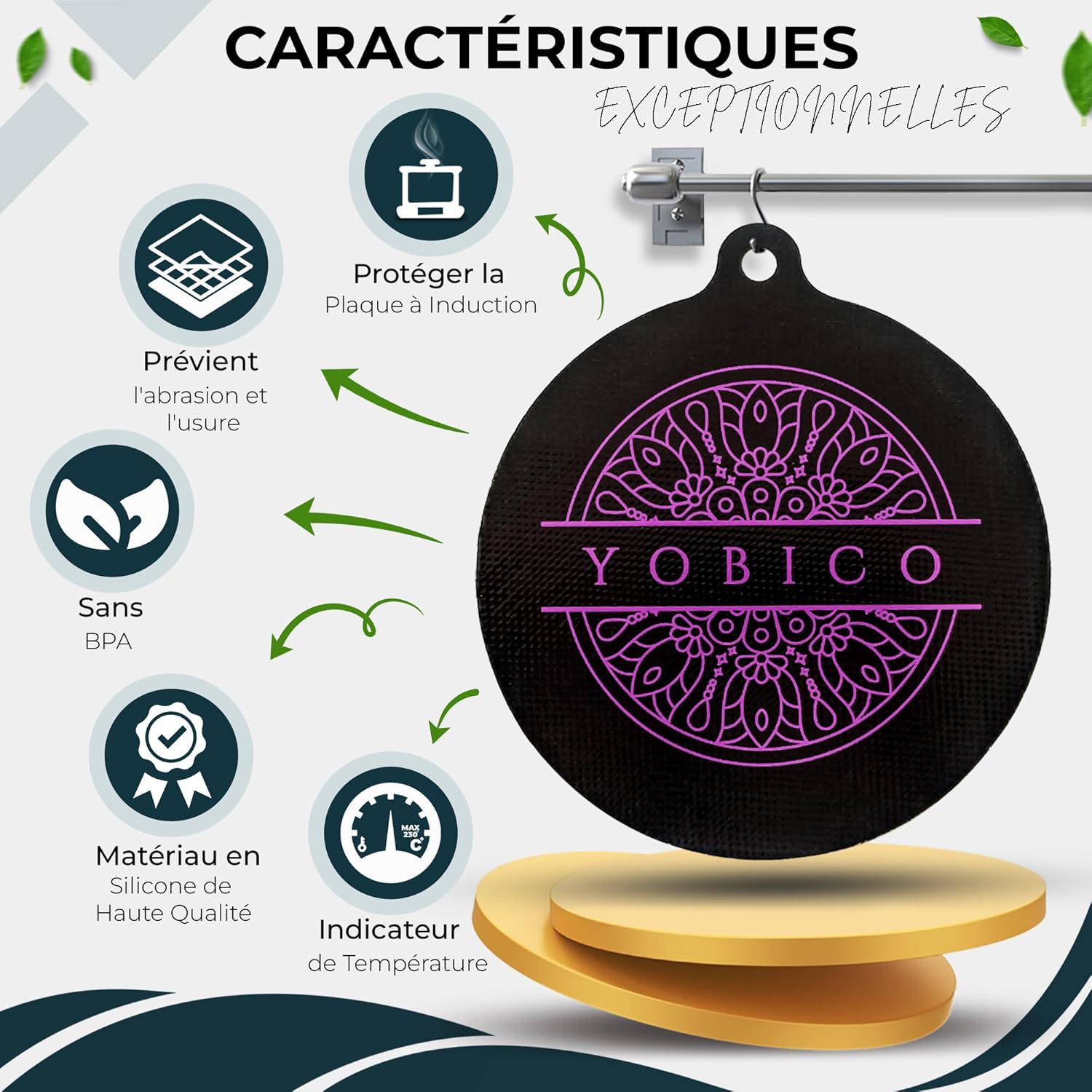 Protege Plaque Induction - Silicone - 3 Protection Plaque Induction - 24cm, 20cm, 16.5cm - Tapis Plaque Induction 3 Feux, avec Changement de Couleur Thermique - Tapis pour Plaque Induction 3 Tapis: 24, 20 ,16.5cm