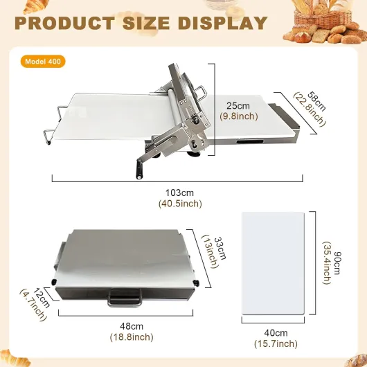 Laminoir à Pâte Pliable Manuel Laminoir à Pâte Feuilletée avec épaisseur Réglable 0-25 mm Laminoir Patisserie en Acier Inoxydable pour Pizza Croissants Pâtisseries Commercial Domestique 103x58x25cm