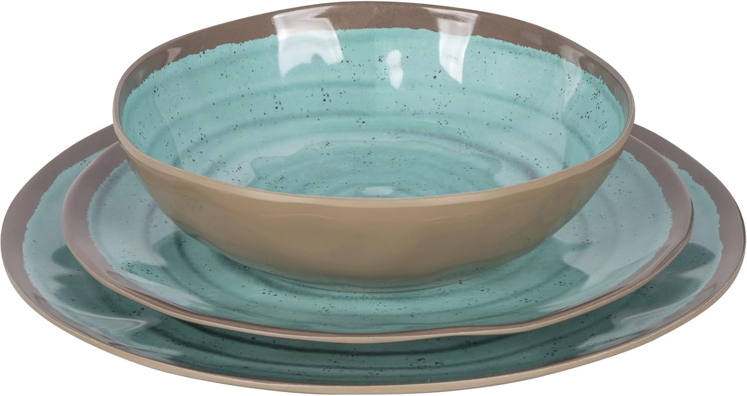 Bo-Camp - Vaisselle - 100% mélamine - 12 pièces - Halo - Aqua/Terracotta Aqua/Terre Cuite