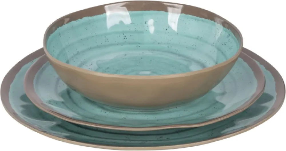Bo-Camp - Vaisselle - 100% mélamine - 12 pièces - Halo - Aqua/Terracotta Aqua/Terre Cuite