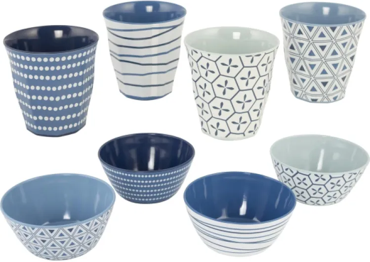 Bo-Camp - Vaisselle - 100% mélamine - 16 pièces - Mix & Match - Bleu