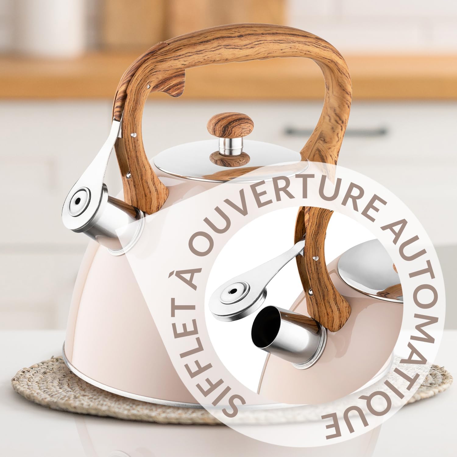 Bouilloire Inox (2,5 l) I Bouilloire Sifflante FRANK I Poignée Résistante à la Chaleur I Non Electrique I Induction, Gaz I Pour Thé et Café I Couleur: Brun Mat