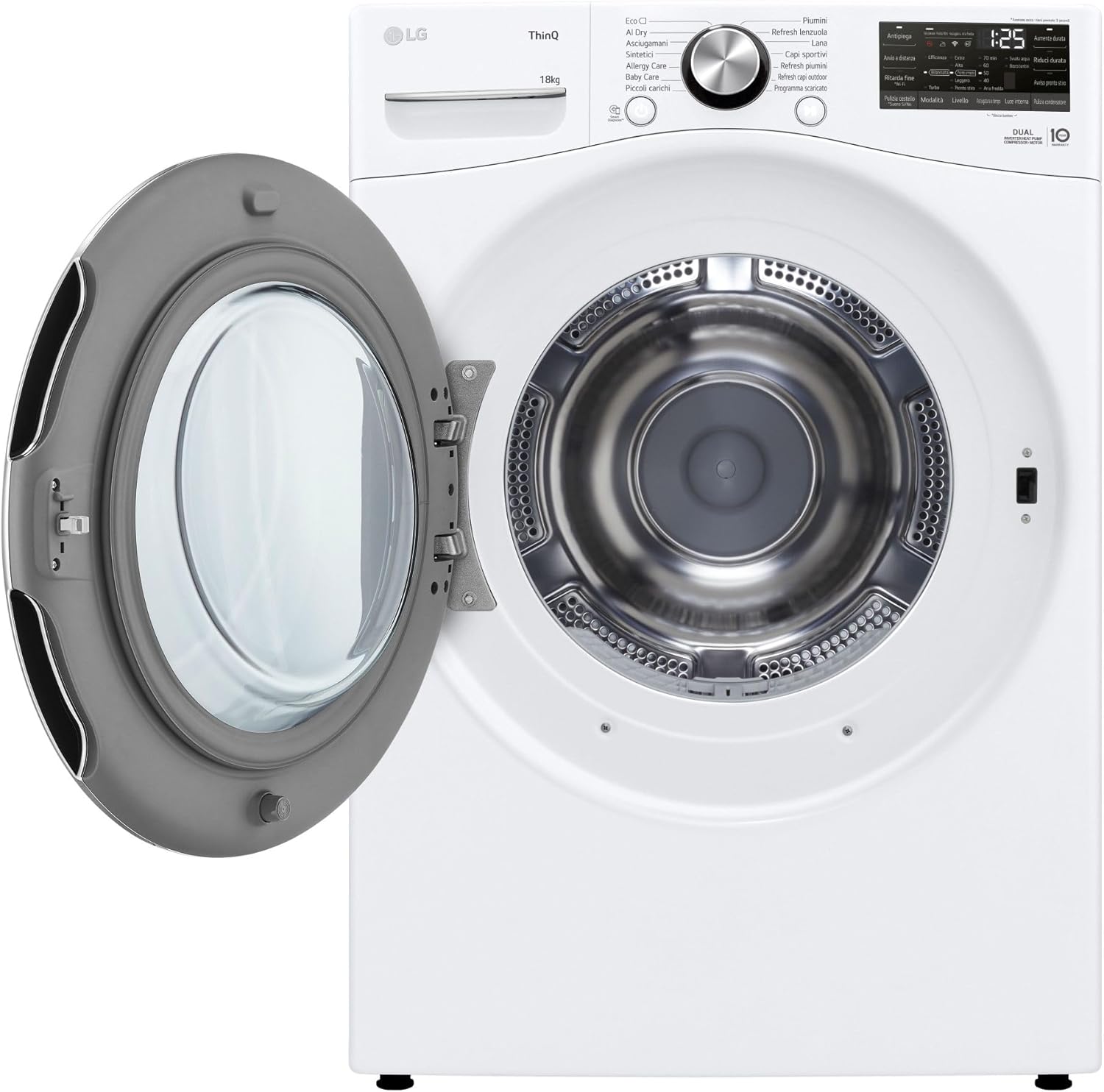 RH18U8AVCW Séchoir intelligent 18 kg, classe A+++, pompe à chaleur double onduleur, moteur direct lecteur, intelligence artificielle AI Dry, condensateur autonettoyant, Wi-Fi, série U8, blanc