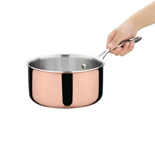 Vogue Casserole en cuivre 3 couches induction 180mm/2,3 litres, matériaux : aluminium acier cuivre à trois parois, compatible induction, couvercle vendu séparément (Y423), CM675