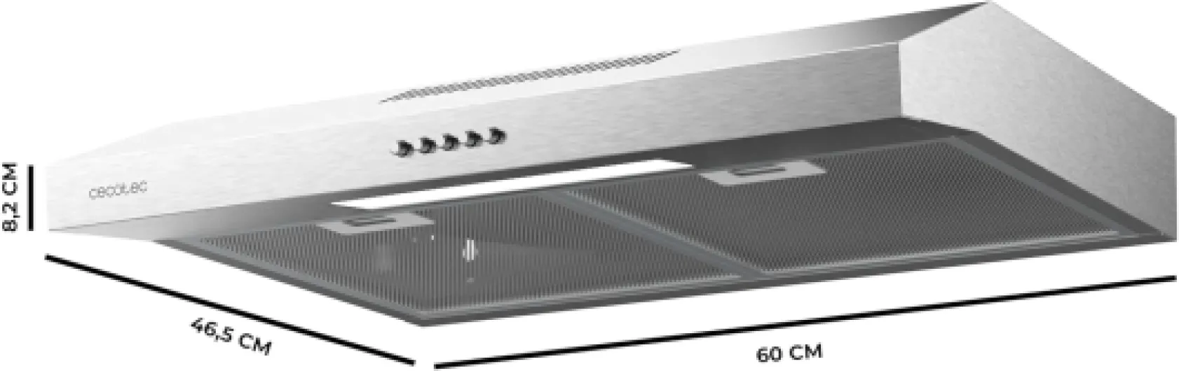 Hotte Aspirante 60cm Wide Bolero Flux CM 602200 Inox B - Suction Power 220m3/h, 70W Motor, Low Consumption, Mechanical Control, 3 Power Levels, Stainless Steel Finish