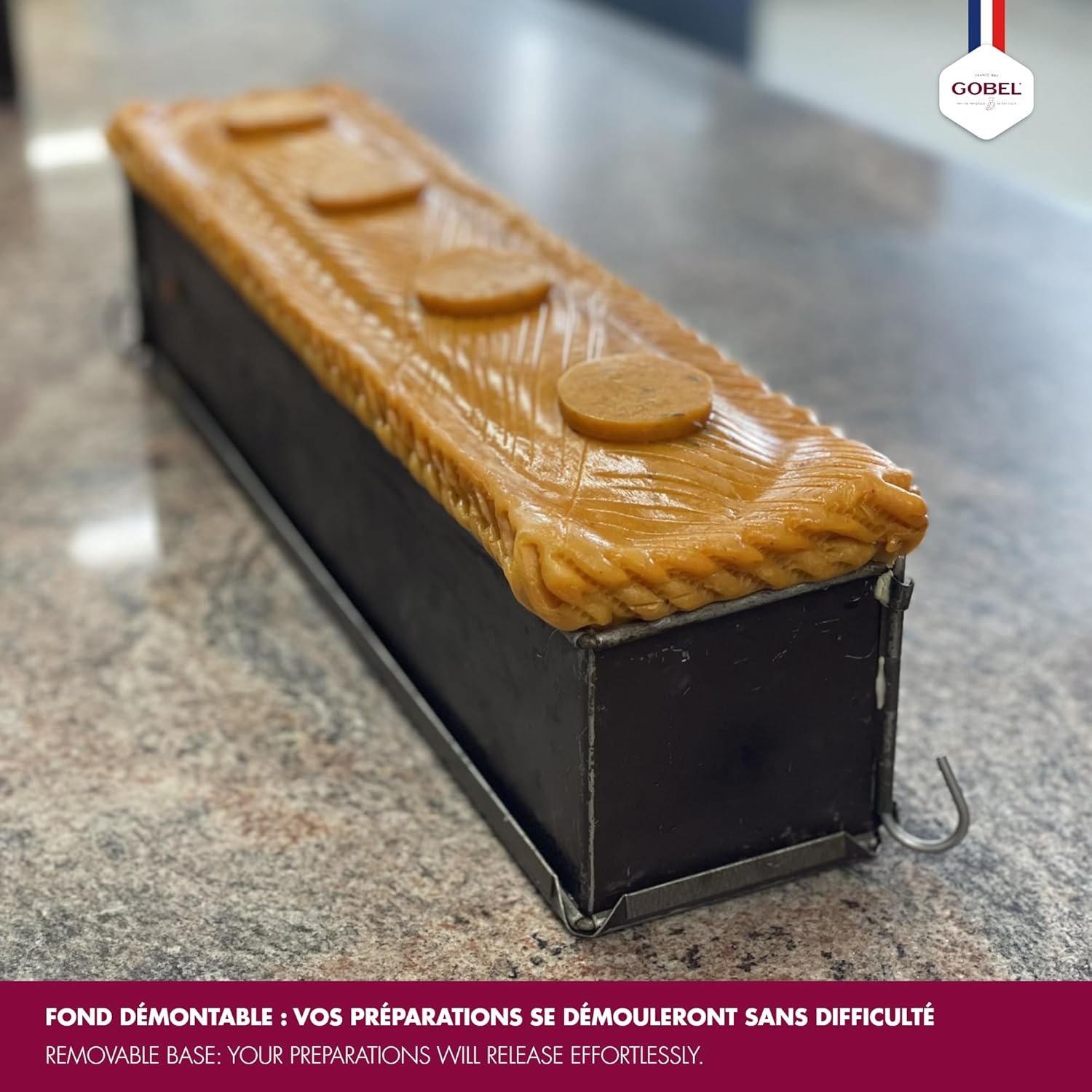Moule à Pâté Croûte Long Uni (Mini) –Acier Antiadhérent Bicouche – Charnière et Fond Démontable – Fabrication Française - 50 x 4 x 6 cm 50 cm