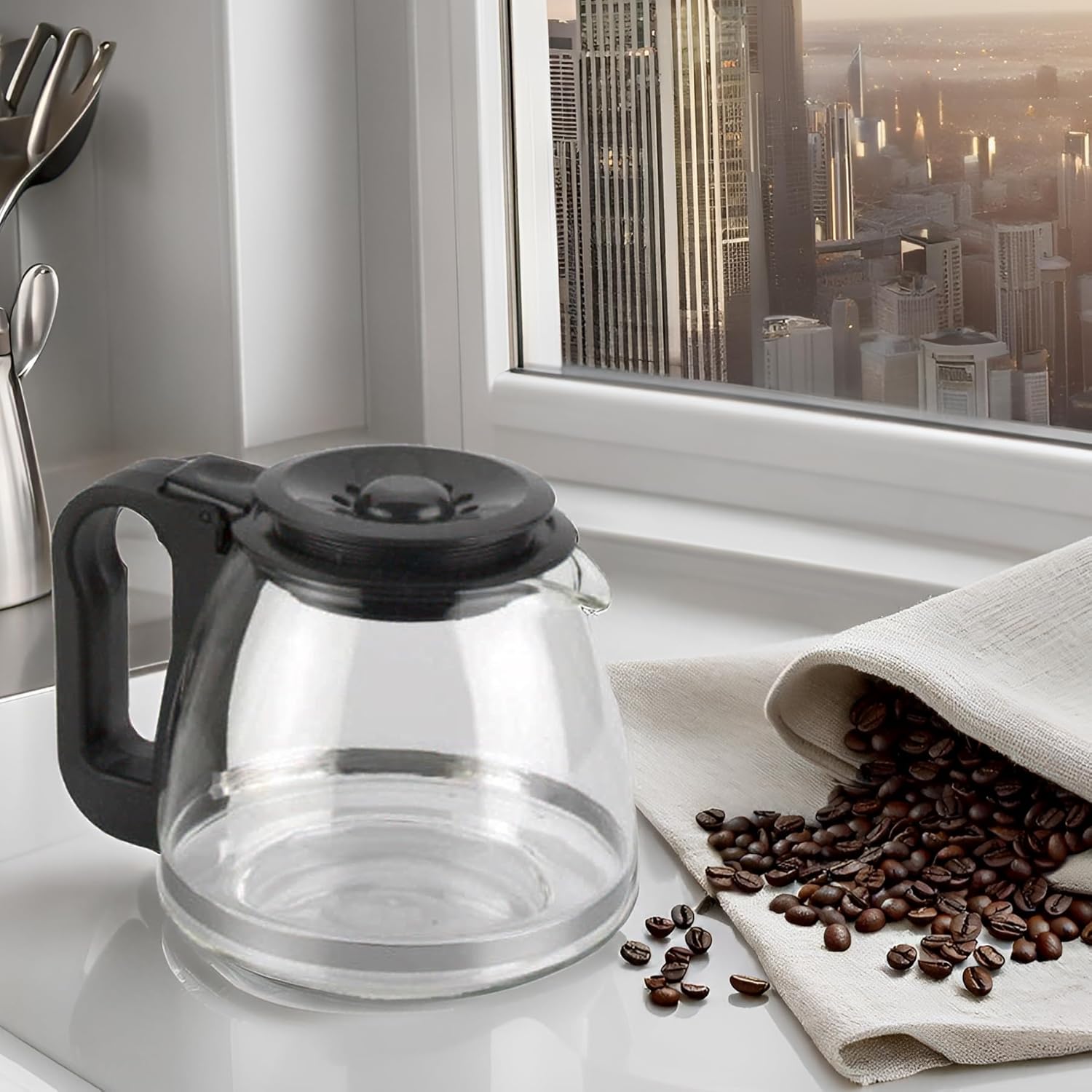 MGE - Verseuse à Café Universelle - Cafetière en Verre - Théière en Verre Thermique avec Couvercle - Carafe Universelle - Pichet Résistant à la Chaleur Design 2