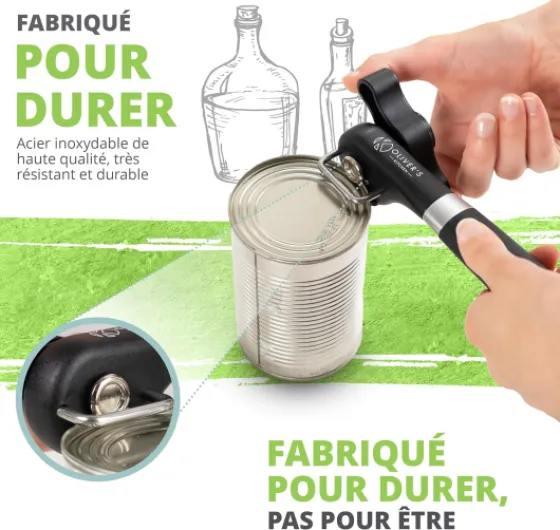 Oliver's Kitchen ® Ouvre Boite de Conserve - Ouvrez les Boîtes de Conserve Facilement - Sécurité avant tout en Laissant un Bord Lisse - Poignée Confortable Noir